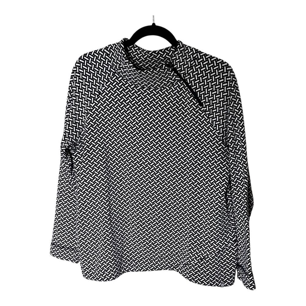 Talbots T by Talbots Blue and White Print Mock Zip Neck Shirt Top Size Medium